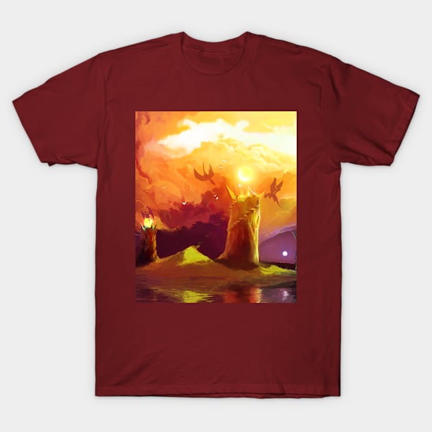 Dragons and Towers T-Shirt by Macroart